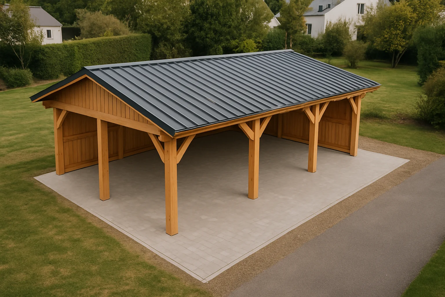 Carport 3 Véhicules en bois