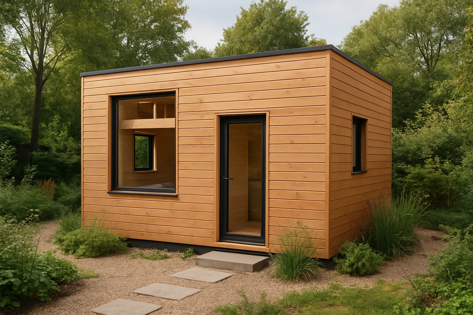 Tiny house en bois 7x3 m avec mezzanine et terrasse