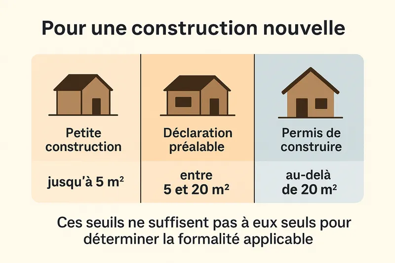 Pour une construction nouvelle, le cadre général distingue souvent une petite construction jusqu’à 5