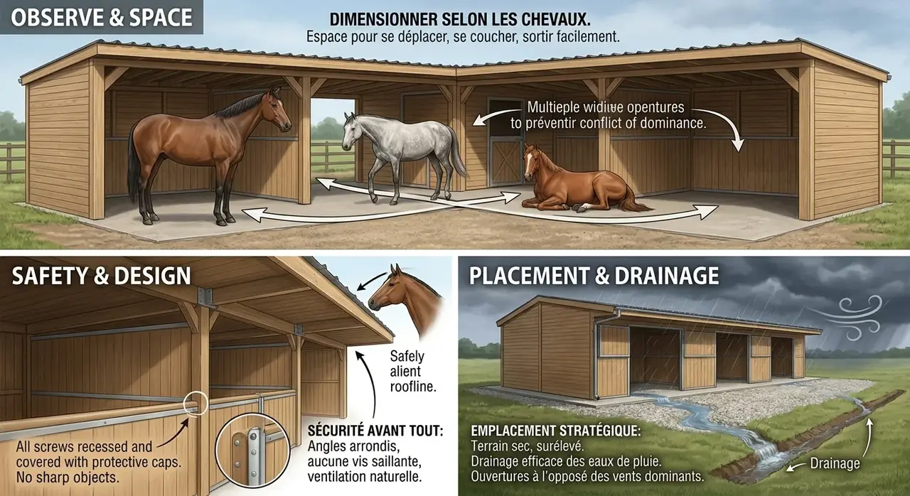 Dimensionner l’abri selon vos chevaux