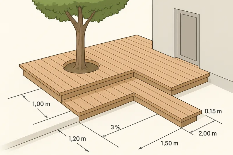 Une terrasse sur mesure peut suivre un mur, contourner un arbre ou relier plusieurs niveaux. Dessine