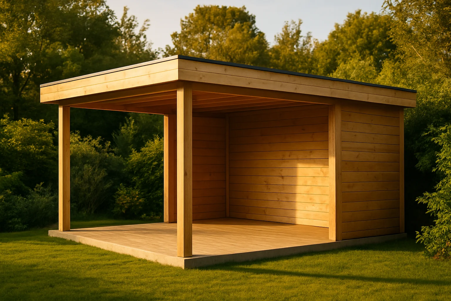 Grande structure toit plat bois professionnel