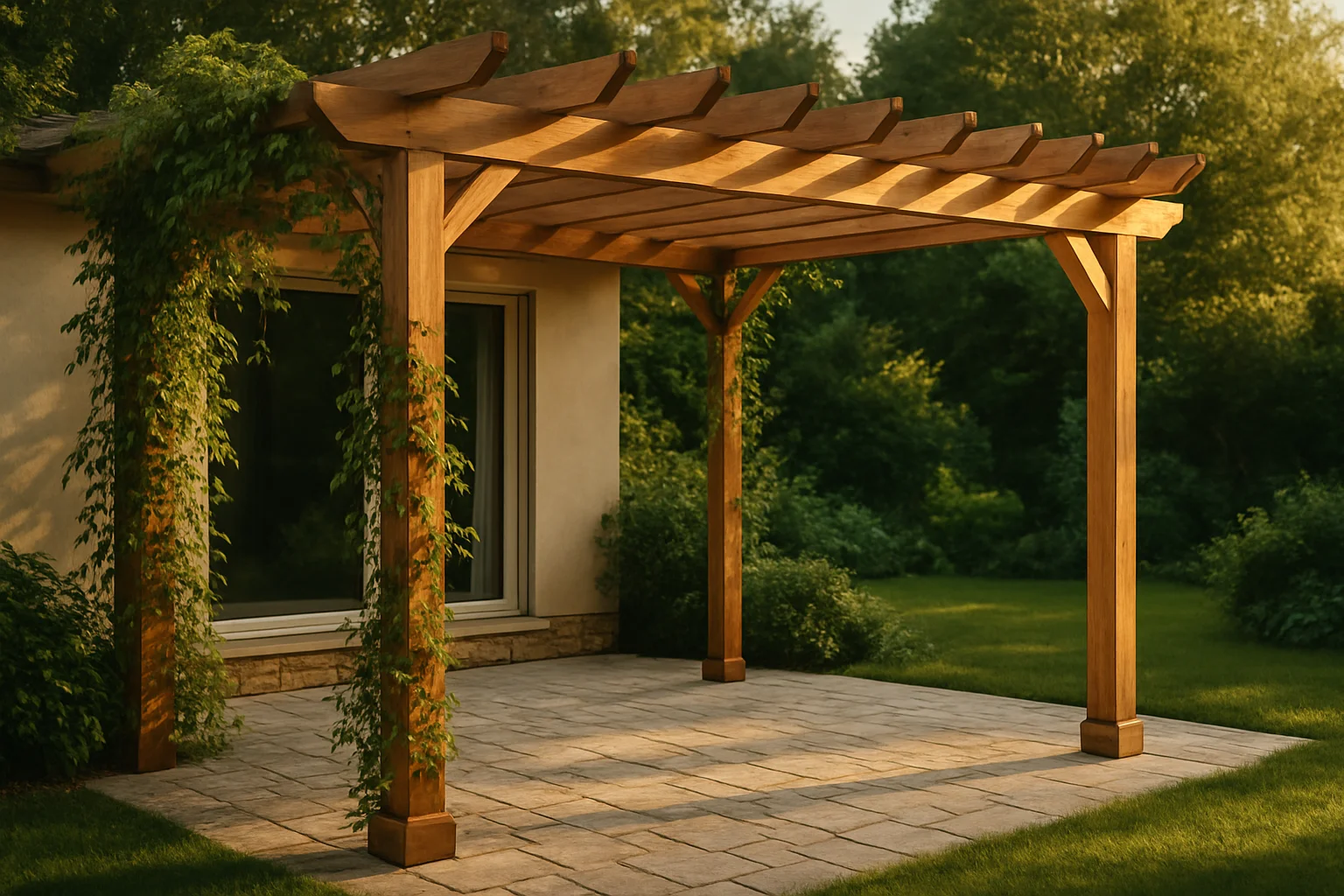 Pergola bois adossée terrasse