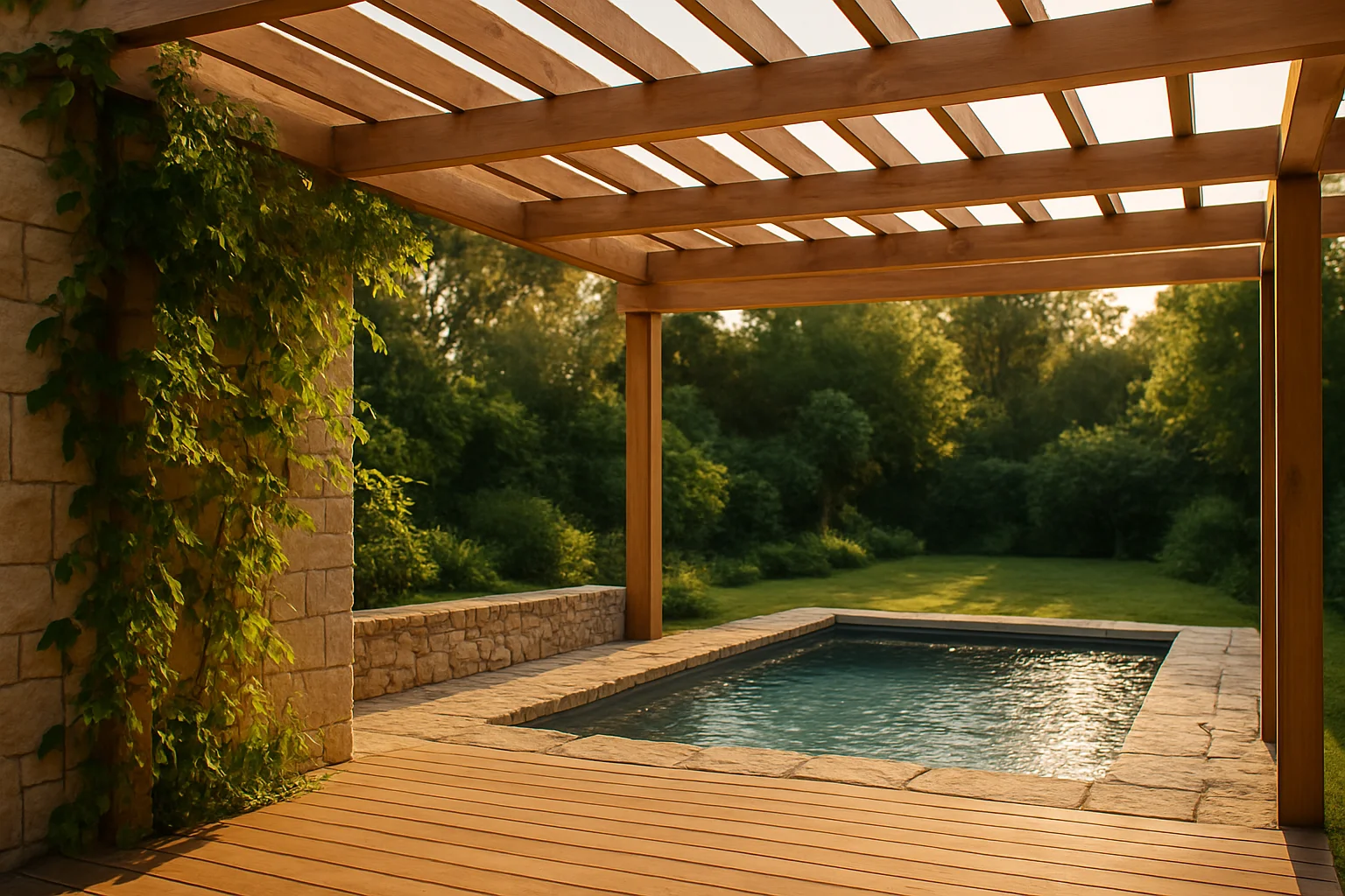 Terrasse bois autour de piscine réalisation